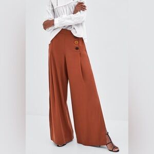 Zara Woman Elegant Brown Wide-Leg Pants Size S